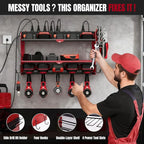 Modular Power Tool Organizer Wall Mount with Charging Station, 3-Layer Heavy Duty Drill Holder Rack & 8-Outlet Power Strip fo