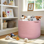 MEGASKET 115L Oversized Pink Basket, 23.6"x15.7" Woven Cotton Rope Bin with Handles, XXXL Blanket Storage for Living Room, Ki