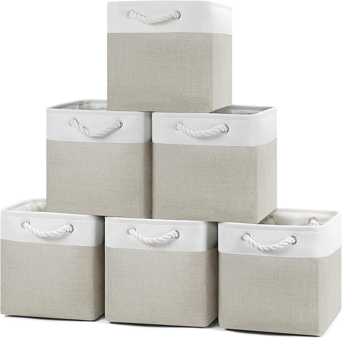 Posprica 11×11 Storage Cubes, Collapsible Storage Bins Organizer for Closet, Fabric Storage Box with Cotton Rope Handles, Dec