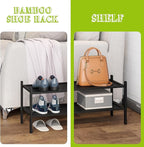 BMOSU 2-Tier Bamboo Shoe Rack Premium Stackable Shoe Shelf Storage Organizer for Hallway Closet Living Room Entryway Organize