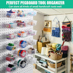 Unittype 24 Set Clear Peg Board Baskets and Bins Pegboard Baskets Organizer Accessories Peg Board Bins with Hooks Sticker Lab