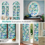 Coavas Decorative Window Privacy Film, Heat Control Sun Blocking Stained Glass Window Film, Floral Design Static Cling, Non Adhesive Windows Tint for Bathroom Front Door(Vinyl, 17.5" x 118.1 ")
