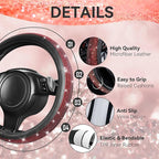 CAR PASS 30 PCS Bling Diamond Car Accessories Set for Women, Bling Steering Wheel Covers 15 Inch, Shining Rhinestone License Plate Frame, Sparkly Phone Holder, Cute Interior Set Decorations, Red