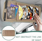 Sun Visor CD Holder, 12-Capacity Car Visor Organizer with DVD Sleeves and Mesh Pocket, Universal Visor Storage for Vehicle CD Case and Pen Holder Ergonomic Design (Khaki 1 Pcs)