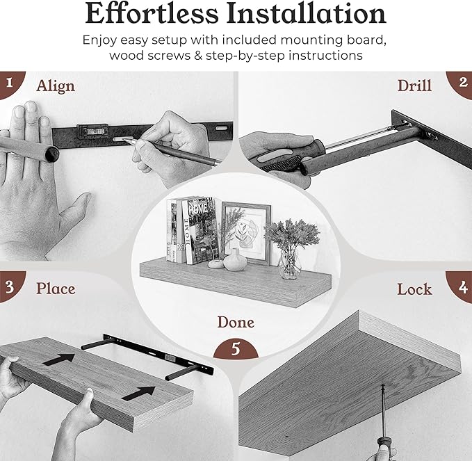 Floating Shelves for Wall, 9.3" Deep Wall Mounted Wood Shelves for Bathroom, Bedroom, Living Room, Kitchen, Hanging Shelf for