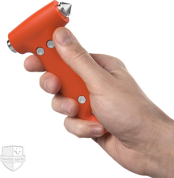 Swiss Safe Durable 5-1 Car Safety Hammer Window Breaker Breaker Tool w/Seatbelt Cutter - Emergency Escape Glass Hammer - Truc