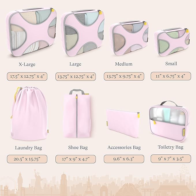 Shacke Packing Cubes for Travel 8 Set - Premium Luggage Organizer Bags - Versatile Travel Organizer for Women and Men - Optim