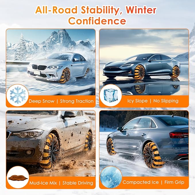 Qoosea Universal Snow Chains 6Pcs Heavy-Duty Wide-Track Tire Chains for SUV & Car Thickened Wear-Resistant TPU Anti-Slip Chai