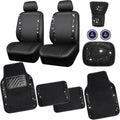 CAR PASS Bling Diamonds Car Seat Covers Front Seats Black Leather Shining Rhinestone Car Floor Mats Carpet with Anti-Slip Nib