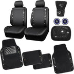CAR PASS Bling Diamonds Car Seat Covers Front Seats Black Leather Shining Rhinestone Car Floor Mats Carpet with Anti-Slip Nib