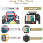 LUCMO Car Backseat Organizer with Tablet Holder,6 Storage Pockets Car Storage Organizer with Foldable Food Tray,Protectors Kick Mats Travel Accessories-Black