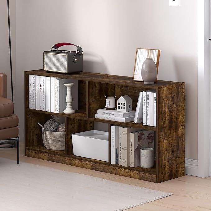 Furinno DALY Book Shelf, 5-Cube Bookshelf, Horizontal Cube Storage Organizer Bookcase, 10.9 x 47.2 x 23.6, for Living Room, B
