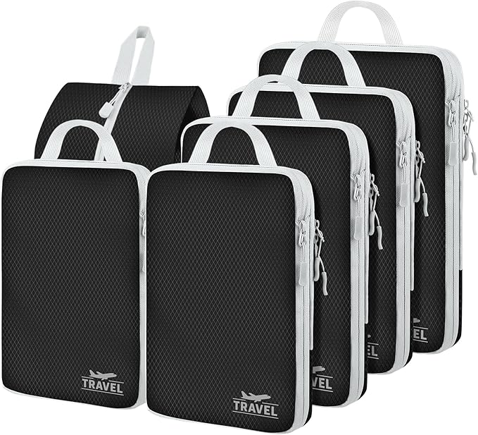 6 Set Compression Packing Cubes, Suitcase Organizer, Lightweight Travel Essentials, Compression Bags For Travel Accessories L
