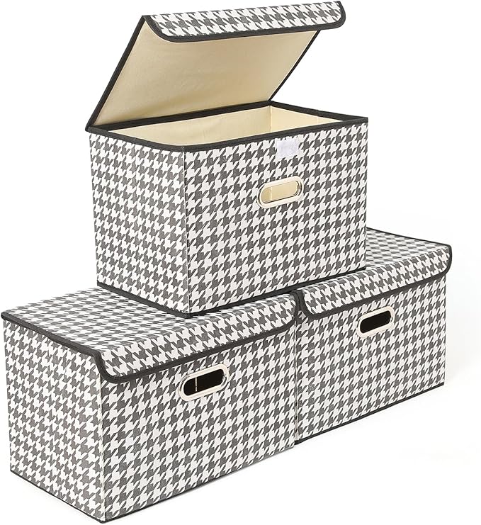 STOREONE Fabric Storage Cube Bins Foldable Organizer Container Collapsible Basket with Lids and Metal Handles, for Home, Bedr