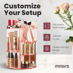 Masirs Rotating Makeup Organizer for Vanity, Large 360° Spinning Cosmetic & Skincare Organizer, Adjustable Shelf Height, Perf