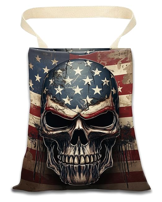 Car Trash Can, Durable Hanging Car Trash Garbage Bag, Cute Automotive Garbage Cans Organizer, American Flag Skull Print