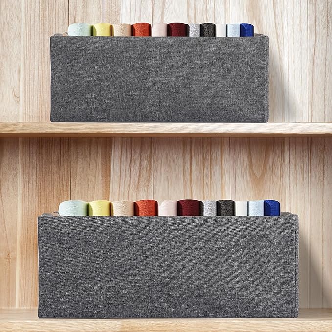 Fabric Storage Bin Box Foldable Cotton Linen Storage Basket with Wooden Handles Rectangular Cube Decorative Home Laundry Orga