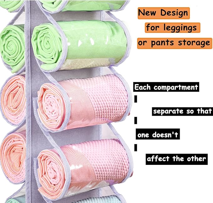 Legging Storage Bag Storage Hanger Can Holds 24 Leggings or Shirts Jeans Compartment Storage Hanger, Foldable Leggings Organi