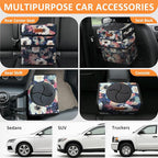 Car Trash Can for Car Cute, Trash Bag Bin Hanging Waterproof Automotive Garbage Cans Leak Proof Vehicle Trash Can Painting Floral