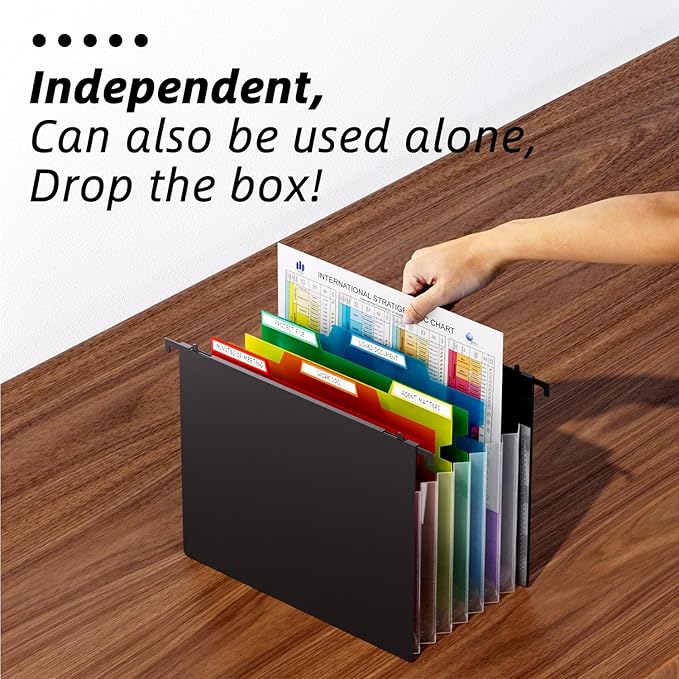 Fireproof File Box with Hanging File Folders, 7x1.2 Accordion Pockets, Hanging File Organizer for Letter Size, Retractable Ho