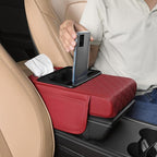 FREESOO Car Center Console Cover, Leather Armrest Cover for Car, Universal Middle Console Cushion With Storage Box, Cup Holder, Tissue Box, Phone Slot, Luxury Waterproof Interior Accessories, Wine Red
