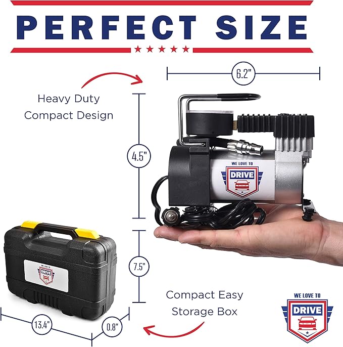 Tire Inflator Portable Air Compressor – 12V DC Air Pump for Car Tires, 150 PSI Electric Air Pump with Tyre Pressure Gauge – Corded Yellow by WE LOVE TO DRIVE