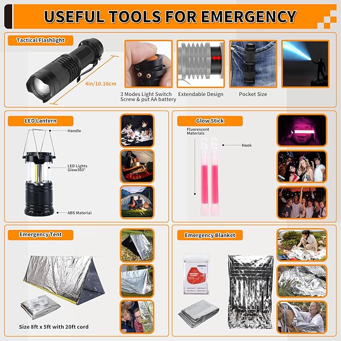 Survival Kit, Gifts for Men Women Teen Boys, 252 pcs Survival Gear and Equipment Mini First Aid Kit for Car Home, Emergency K