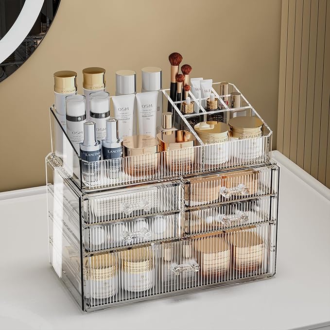 ZHIAI Stackable Organizer, Acrylic Cosmetic Organizer for Dresser, Vanity, Kitchen Cabinet, Bathroom, Under Sink, Home Organi