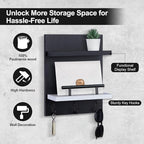 Key Holder Wall Mount, Key Holder With 2 Display Shelf, 3 Hooks for Key, Coat, Dog Leash, Key Hanger with Hook for Mail, Pott