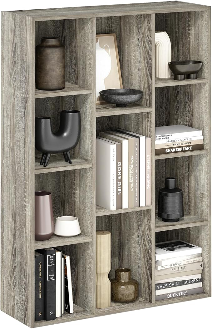 Furinno LUDER Book Shelf, 11-Cube Bookshelf, Reversible Bookcase, 9.4 x 29.1 x 41.7, Easy Assembly, for Living Room, Bedroom,