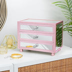 Gifturbo Pink Jewelry Box for Women Girl Wife 3 Layers Large Mirror Glass Jewelry Organizer Storage Case with Three Drawers D