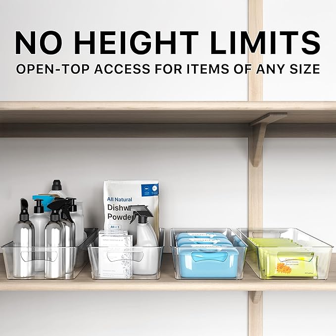 Simple Houseware 4 Pcs Kitchen Clear Bin Storage Organizer, 15" x 8" x 3.75"