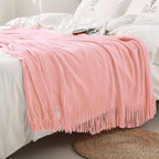 Homiest Decorative Knitted Throw Blanket with Fringe, Lightweight Acrylic Knit, Soft & Cozy Tassel Blanket for Couch, Sofa, B