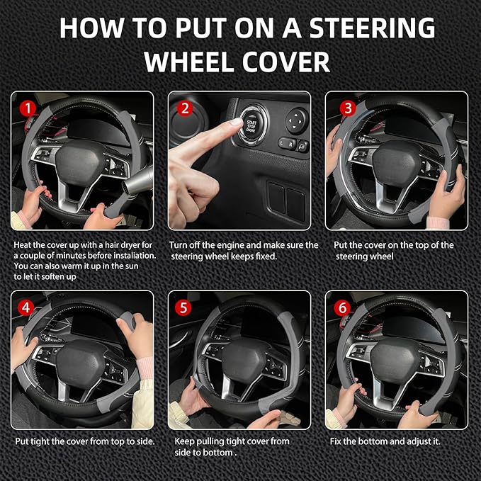 NBTEPEM Customized Auto Car Steering Wheel Cover for Honda Accord, Civic, CR-V, HR-V, Pilot, Microfiber Leather Sport Steerin
