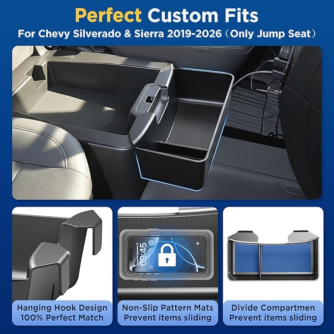 Center Console Hanging Organizer Tray for Chevy Silverado/Sierra 1500(2019-2026) & Silverado/Sierra 2500HD 3500HD(2020-2026) Accessories(Split-Bench Folding Seat Only) Black
