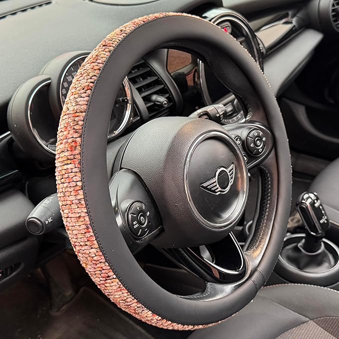 PINCTROT Chenille Leather Steering Wheel Cover, Soft Mottled Colors, Sweat-Proof, Non-Slip Grip, All-Season Comfort, Universa