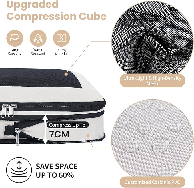 Compression Packing Cubes for Travel, Lightweight Vacation Travel Essentials, Travel Accessories for Suitcase Organizer Bags 