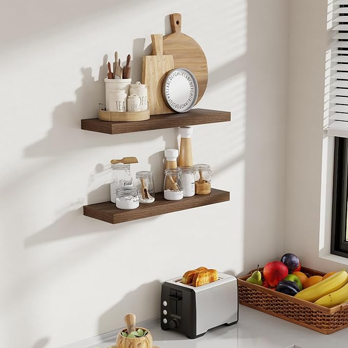 24 Inch Floating Shelves, 8 Inch Deep Floating Shelves for Wall, Hanging Shelf with Invisible Brackets, Deep Shelves for Bath