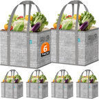 Fab totes Reusable Grocery Bags, Large Foldable Shopping Tote Bags with Reinforced Handles & Hard Bottom,6 Pack, Grey