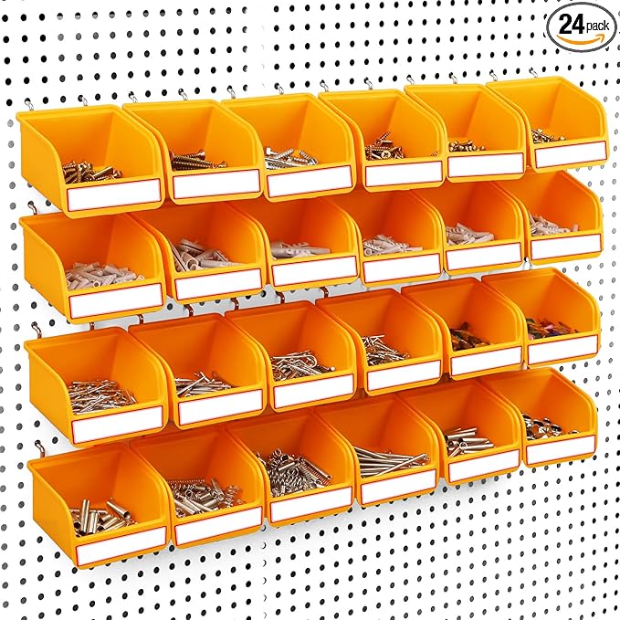 ELEAD Pegboard Bins Organizer Set 24-Pack - Durable Storage Tray for Screws, Nuts, Bolts, Hardware, Crafts, Accessories | Fit