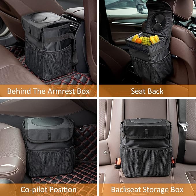 Car Trash Can Pack of 2 Foldable Garbage Bin Leakproof 2.3 Gallons Car Trash Bag Black