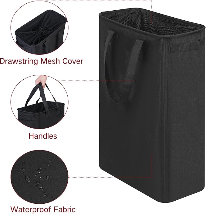 efluky Slim Laundry Basket, Narrow Laundry Hamper with Handles, Collapsible Dirty Clothes Hamper, Tall Laundry Bin for Laundr