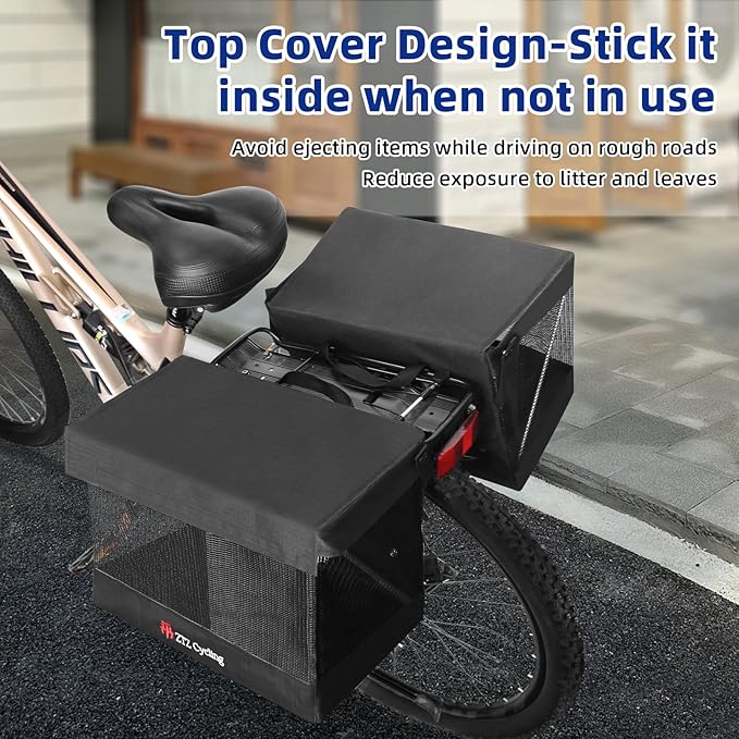 Bicycle Grocery Panniers, Foldable Panniers Bike Bags for Rear Rack, Rear Bike Basket Ebike Rear Rack Bags for Shopping Cycling Traveling Commuting(1 Pack)