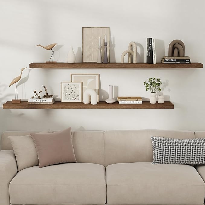 Fun Memories Rustic Wood Floating Shelves for Wall, Space-Saving Wall Mounted Shelves for Bathroom, Bedroom, Living Room and 