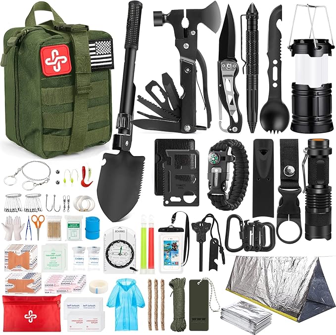 Survival Kit, 250Pcs Survival Gear First Aid Kit with Molle System Compatible Bag and Emergency Tent, Emergency Kit for Earth