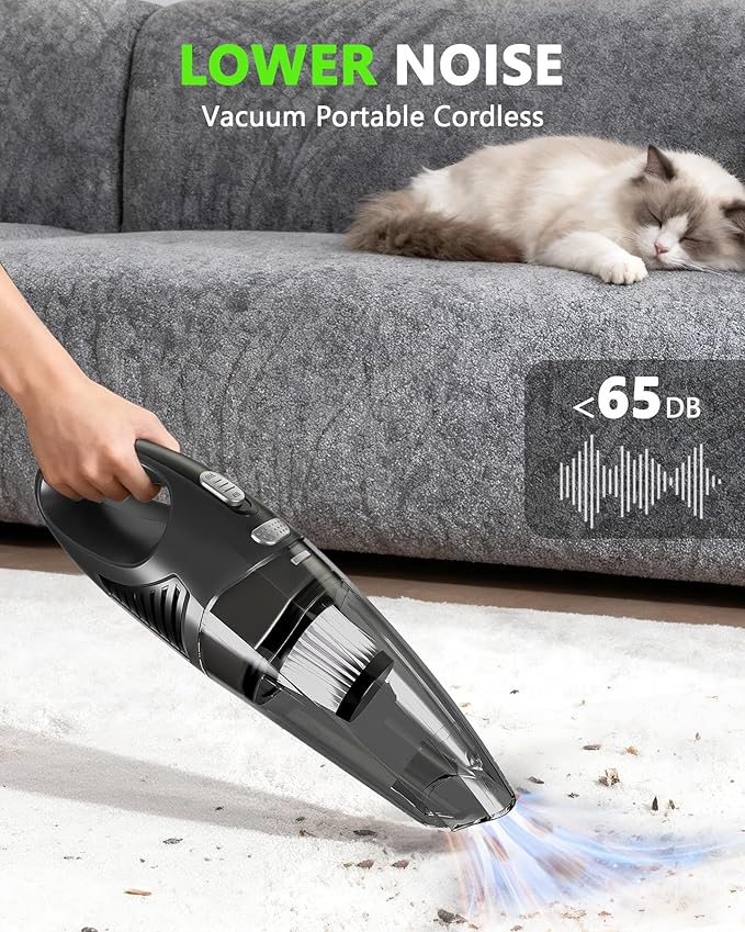 Handheld Vacuum Cordless, Rechargeable Car Vacuum Cleaner with Multiple Attachments, Portable Hand Held Vacuum Suction Power,