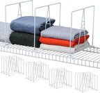 Wire Shelf Dividers - White Closet Organization & Storage Organizer - No Tool Shelf Divider for Wire Shelves - Metal Shelf Ac