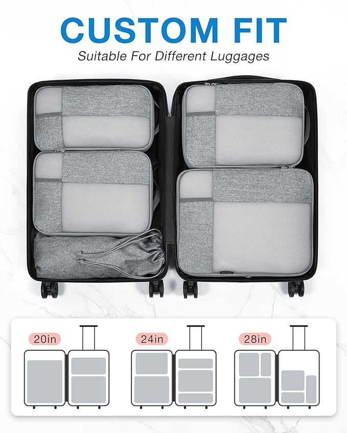 BAGSMART Compression Packing Cubes for Travel, 6 Set Packing Cubes for Carry on Suitcases, Compression Travel Cubes & Suitcas