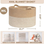 INDRESSME Extra Large Woven Baskets for Storage, 21.7'' x 13.8'' Wicker Basket with Handle for Blankets, Big Laundry Baskets 