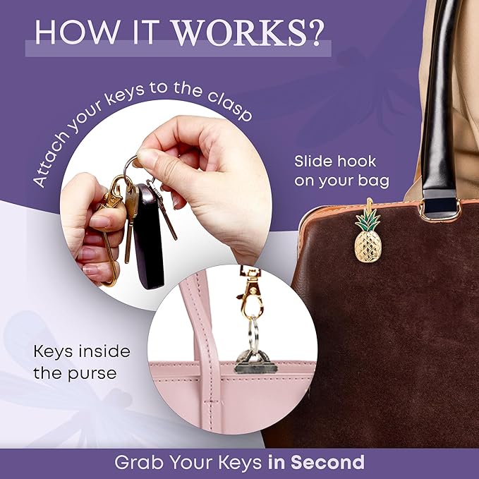 Women’s Bag Charm Key Finder, Car Keychain Hook, Cute Purse Organizer & Tote Bag Accessories, Gifts for Mom - Original